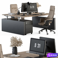 Employee Set Cream and Black - Office Furniture 308 3D Model Vray, Corona