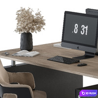 Employee Set Cream and Black - Office Furniture 308 3D Model Vray, Corona