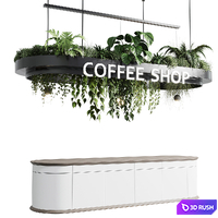 Coffee shop reception, Restaurant counter by hanging plant - 01 3D Model Vray