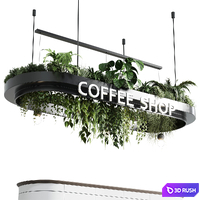 Coffee shop reception, Restaurant counter by hanging plant - 01 3D Model Vray