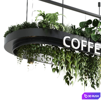 Coffee shop reception, Restaurant counter by hanging plant - 01 3D Model Vray