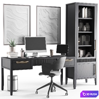 Workplace with Moon desk 3D Model Vray, Corona