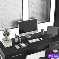Workplace with Moon desk 3D Model Vray, Corona