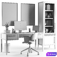 Workplace with Moon desk 3D Model Vray, Corona