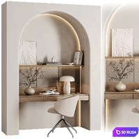 Curved Wall Minimalist Study Scandinavian Workspace 3D Model Vray, Corona