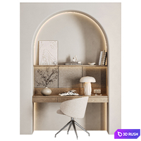 Curved Wall Minimalist Study Scandinavian Workspace 3D Model Vray, Corona