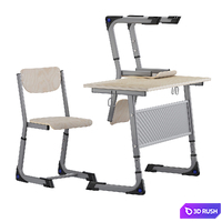 2-seater school desk + 2 chairs 3D Model Corona
