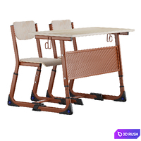 2-seater school desk + 2 chairs 3D Model Corona