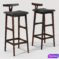 Rosewood and Leather Bar Stool 3D Model Vray