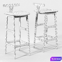 Rosewood and Leather Bar Stool 3D Model Vray