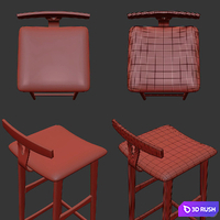 Rosewood and Leather Bar Stool 3D Model Vray
