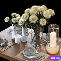 Dining table with filling and bouquet 3D Model Vray
