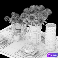 Dining table with filling and bouquet 3D Model Vray