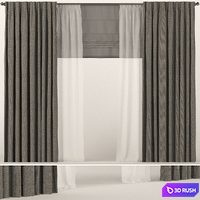 Brown curtains with tulle and roman blinds. 3D Model Vray, Corona