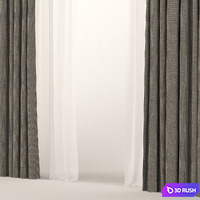 Brown curtains with tulle and roman blinds. 3D Model Vray, Corona