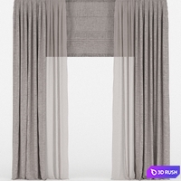 Brown curtains with tulle and roman 3D Model Vray, Corona