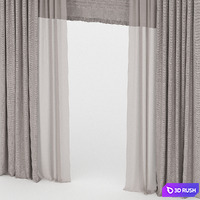 Brown curtains with tulle and roman 3D Model Vray, Corona
