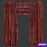 Brown curtains with tulle and roman 3D Model Vray, Corona