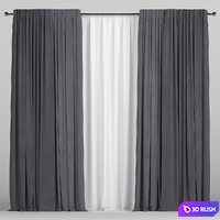Blue curtains with tulle. 3D Model Vray, Corona