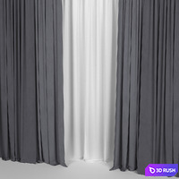 Blue curtains with tulle. 3D Model Vray, Corona