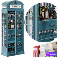 Telephone Box Drinks Cabinet 3D Model Vray, Corona