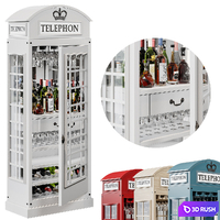 Telephone Box Drinks Cabinet 3D Model Vray, Corona