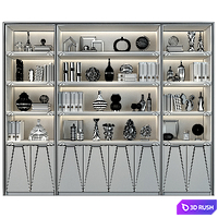 Modern luxury wooden bookshelf GHS-2364 3D Model Vray