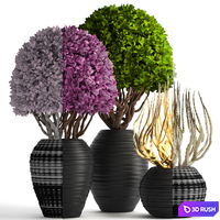 Collection of plants 129. Boxwood, topiary, topiary, decorative vases, decor, golden branches 3D Model Vray