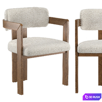Curved Walnut Dining Chair 3D Model Vray, Corona