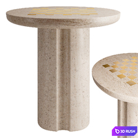 Kikko White Travertine and Brass Inlay Game Side Table 3D Model Corona