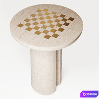 Kikko White Travertine and Brass Inlay Game Side Table 3D Model Corona