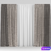 Curtains in two colors with tulle 3D Model Vray, Corona