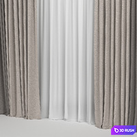Curtains in two colors with tulle 3D Model Vray, Corona