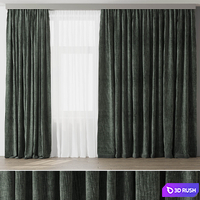 Curtain with rod 003 green curtain HBH 3D Model Vray, Corona