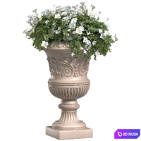 White Petunia flower in a classic flowerpot for decorating the facade.Petunia Plant Flowerpot 3D Model Vray, Corona