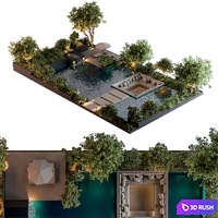 Landscape Furniture Backyard with Pool 96 3D Model Vray, Corona
