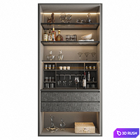 Wine Cabinet With Glasses &amp; Decoration 013 3D Model Vray, Corona