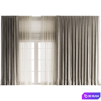 Thick Curtains with Tulle and Roman Shades 3D Model Vray, Corona