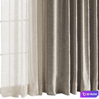 Thick Curtains with Tulle and Roman Shades 3D Model Vray, Corona