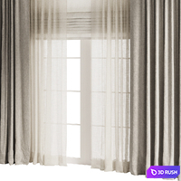 Thick Curtains with Tulle and Roman Shades 3D Model Vray, Corona