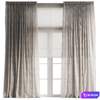 Pinch Pleat Linen Curtain with Roller Blind 3D Model