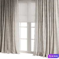 Pinch Pleat Linen Curtain with Roller Blind 3D Model Vray, Corona