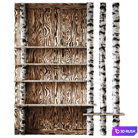Shelves with partition made of birch 3D Model Corona