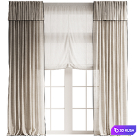 Black Trim Linen Curtains with Relaxed Roman Shade 3D Model Vray, Corona