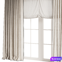 Black Trim Linen Curtains with Relaxed Roman Shade 3D Model Vray, Corona