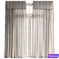 Black Trim Linen Curtains 3D Model Vray, Corona