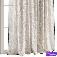 Black Trim Linen Curtains 3D Model Vray, Corona
