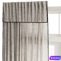 Black Trim Linen Curtains 3D Model Vray, Corona