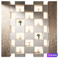 Shelf rack with decor 14. Solid lighting. Showcase for goods. 3D Model Vray, Corona