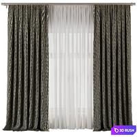 Curtain with rod 48 ptternend curtain HBH 3D Model Vray, Corona